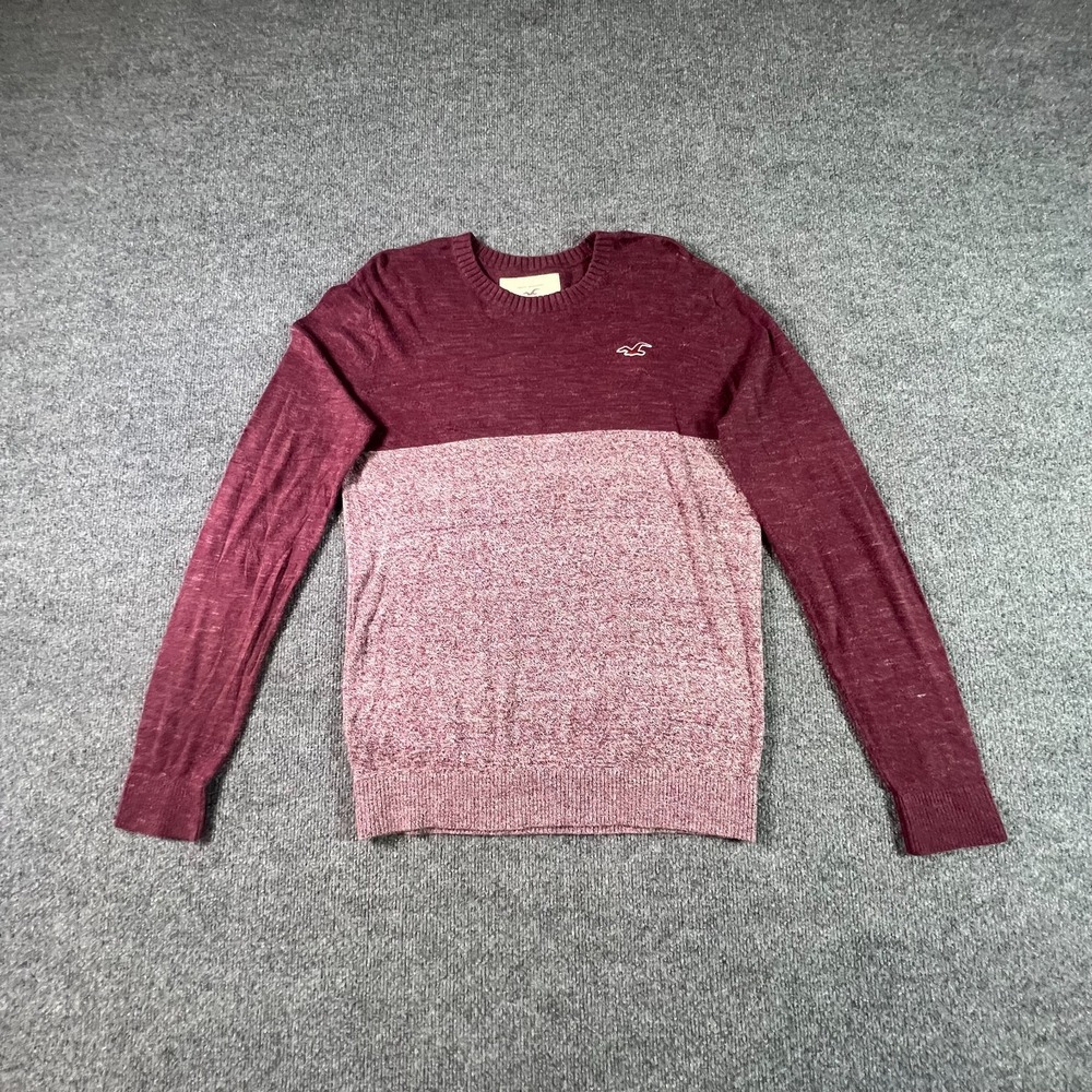 Hollister California Sweater Men Small Burgundy Colorblock Knit Embroidered Logo